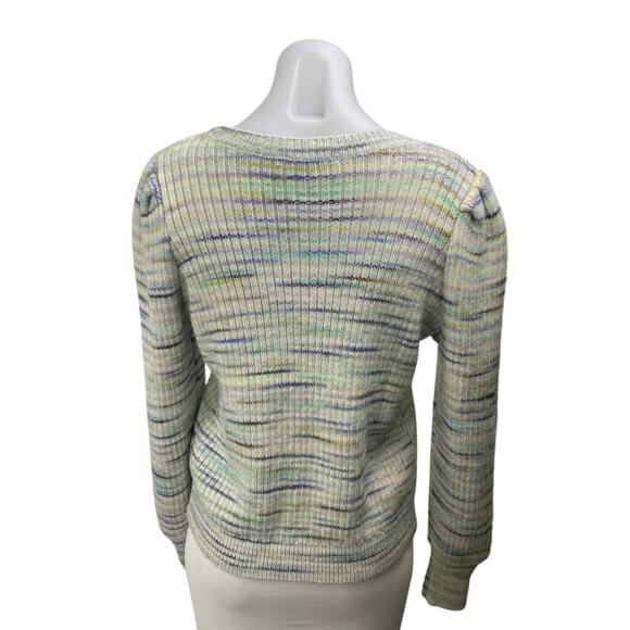Sundays Multicolor Striped V-neck Jeweled Button Long Sleeve Cardigan Sweater S - Picture 2 of 5